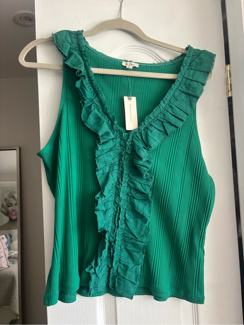 Pilcro Ruffled V-Neck Sleeveless Tank - Emerald